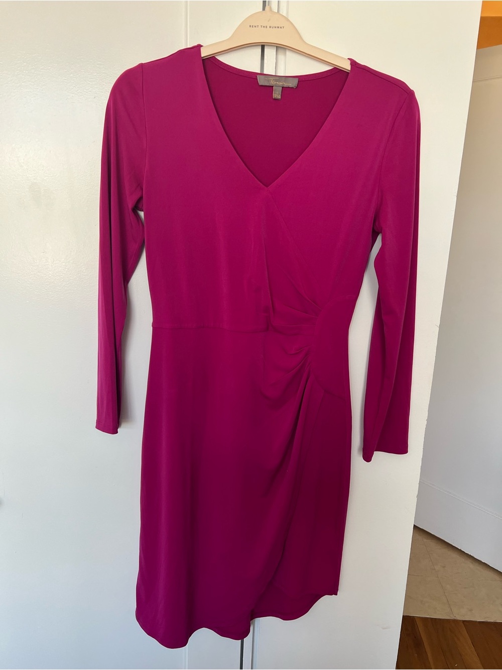 LOFT Fuchsia V-Neck Long Sleeve Ruched Dress